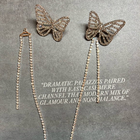 Rhinestone Butterfly 🦋 Platinum Plated Long Earrings - Picture 7 of 7